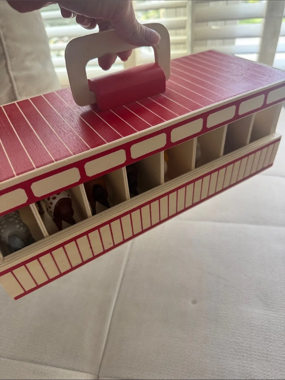 Melissa & Doug Wooden Horse Stable Playset in Cream and Red